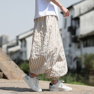 麻棉束脚灯笼裤哈伦宽松新风条纹休闲裤电商A100-MK2530-p78图片