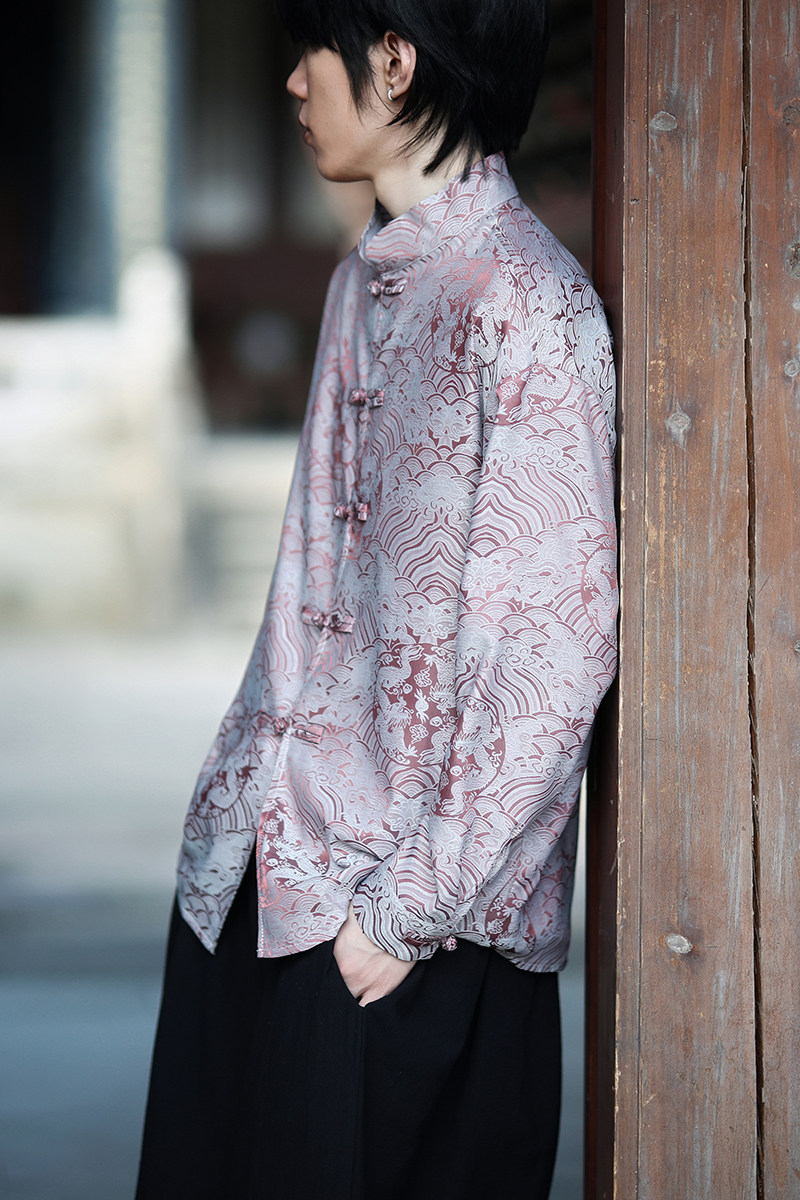 风新中式压花龙纹汉服长袖衬衫A100-C312-P65,男装衬衫,电商A100