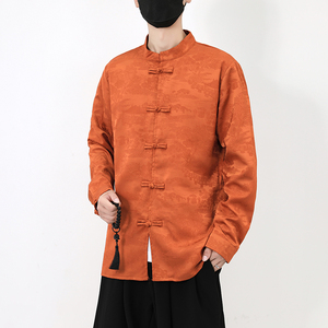 风长袖加厚盘扣休闲暗纹清明上河图纯色衬衫电商A100-C18-P68图片