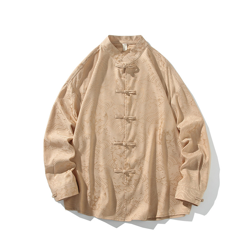 风新中式压花龙纹汉服长袖衬衫A100-C312-P65,男装衬衫,电商A100
