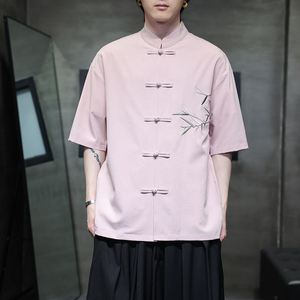 新中式唐装男风短衬衫复古刺绣汉服宽松大码电商A100-251-P65图片