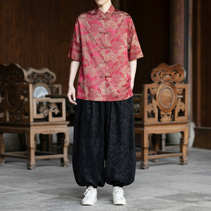 风提花唐装男士短袖衬衫盘扣新中式电商A100-2802-P65图片