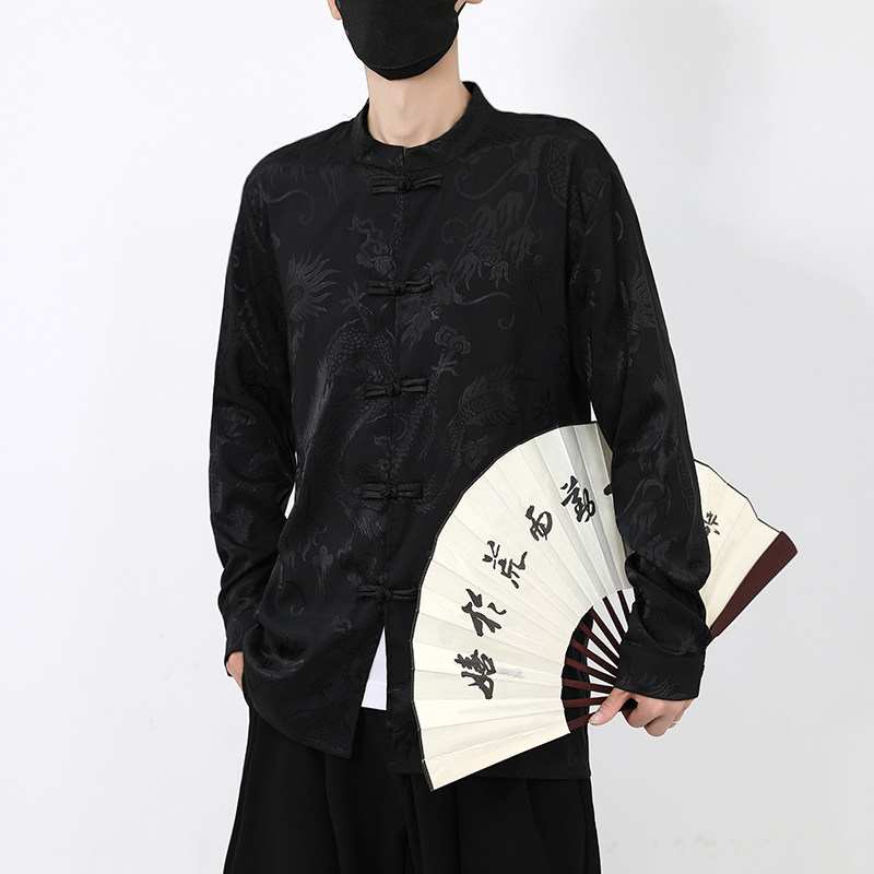 风长袖休闲暗纹龙纹黑白衬衫电商A100-C20-P55,男装衬衫,电商A100