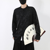 风长袖休闲暗纹龙纹黑白衬衫电商A100-C20-P55，男装衬衫，电商A100