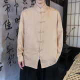 风新中式压花龙纹汉服长袖衬衫A100-C312-P65，男装衬衫，电商A100