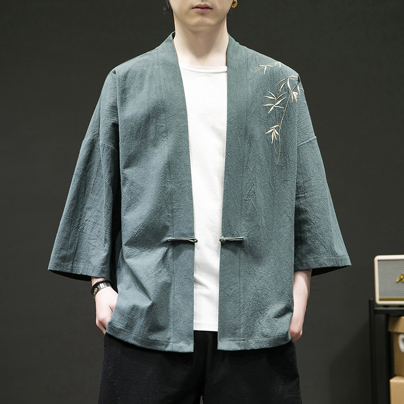 新中式改良汉服风男装古风道袍刺绣外套日系和风A100-735-p50，男装民族服装，电商A100