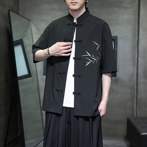 新中式唐装男风短衬衫复古刺绣汉服宽松大码电商A100-251-P65图片