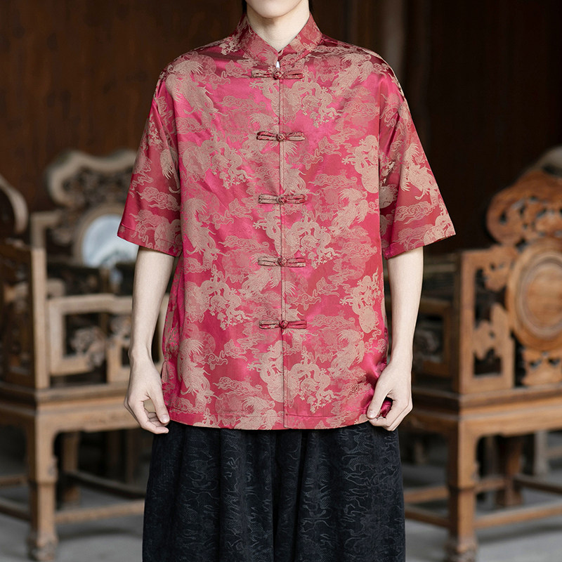 风提花唐装男士短袖衬衫盘扣新中式电商A100-2802-P65图片
