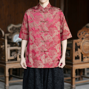 风提花唐装男士短袖衬衫盘扣新中式电商A100-2802-P65图片