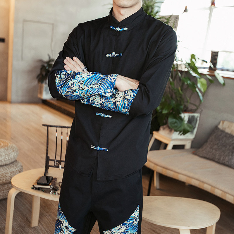 全棉中国风盘扣衬衫纯色钱2塘4018-C301-P40特，男装衬衫，电商A100