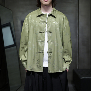 风提花衬衫男士长袖新中式男装盘扣唐装汉服电商A100-C39-P65图片