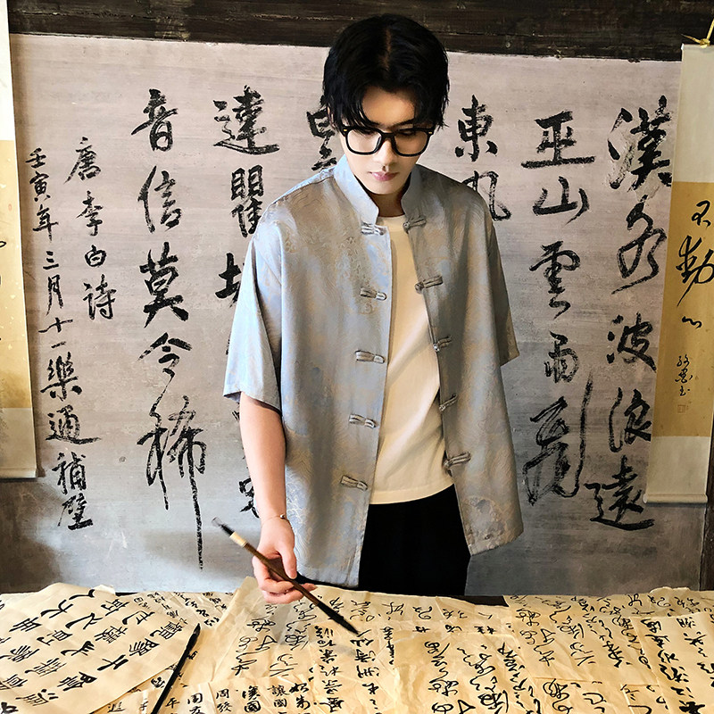 风新中式印花汉服衬衫电商A100-C311-P75,男装衬衫,电商A100