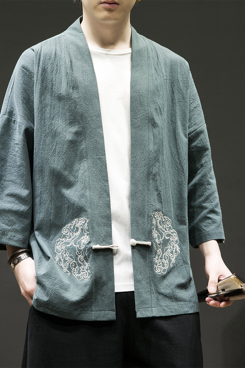 风汉服开衫刺绣盘扣精致防晒电商A100-731-p50男士宽松限68,男装民族服装,电商A100