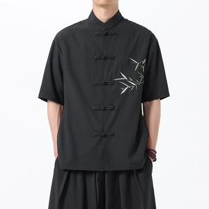 新中式唐装男风短衬衫复古刺绣汉服宽松大码电商A100-251-P65图片