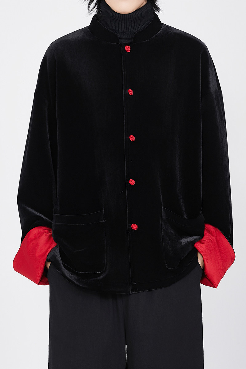 风红黑经典搭配盘扣外套过年服电商A100-W691-P95,女装短外套,电商A100