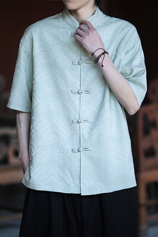 风新中式盘口休闲衬衫水波纹电商A100-C238-P65,男装衬衫,电商A100
