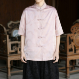 粉色提花男士风唐装衬衫盘扣电商A100-2801-P60，男装衬衫，电商A100