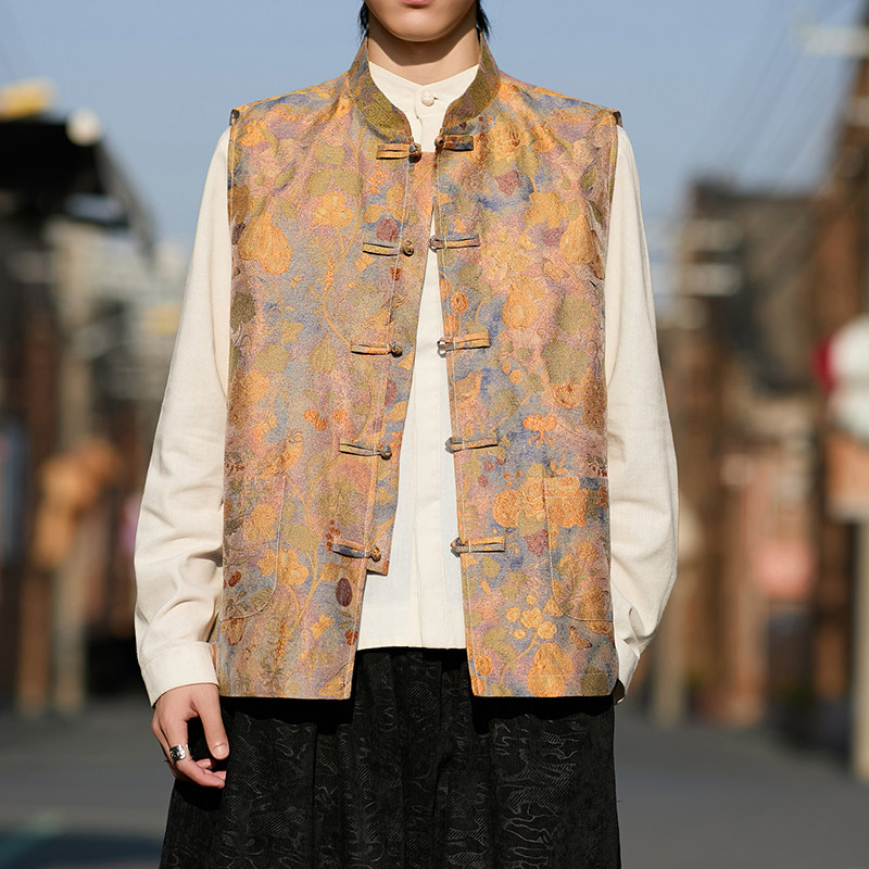 风唐装男士提花背心新中式风背心马甲A100-1316-P85，男装背心/马甲，电商A100