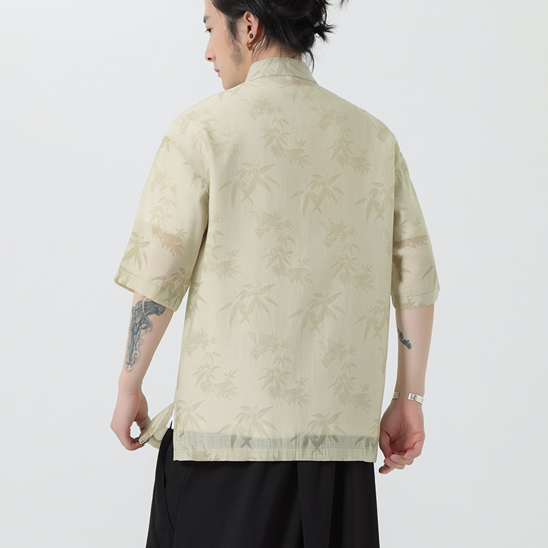 新中式盘扣中山唐装风暗纹小众高级感衬衫A100-232-P65,男装衬衫,电商A100