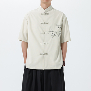 新中式唐装男风短衬衫复古刺绣汉服宽松大码电商A100-251-P65图片