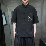 新中式唐装男风短衬衫复古刺绣汉服宽松大码电商A100-251-P65，男装衬衫，电商A100