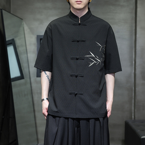 新中式唐装男风短衬衫复古刺绣汉服宽松大码电商A100-251-P65图片