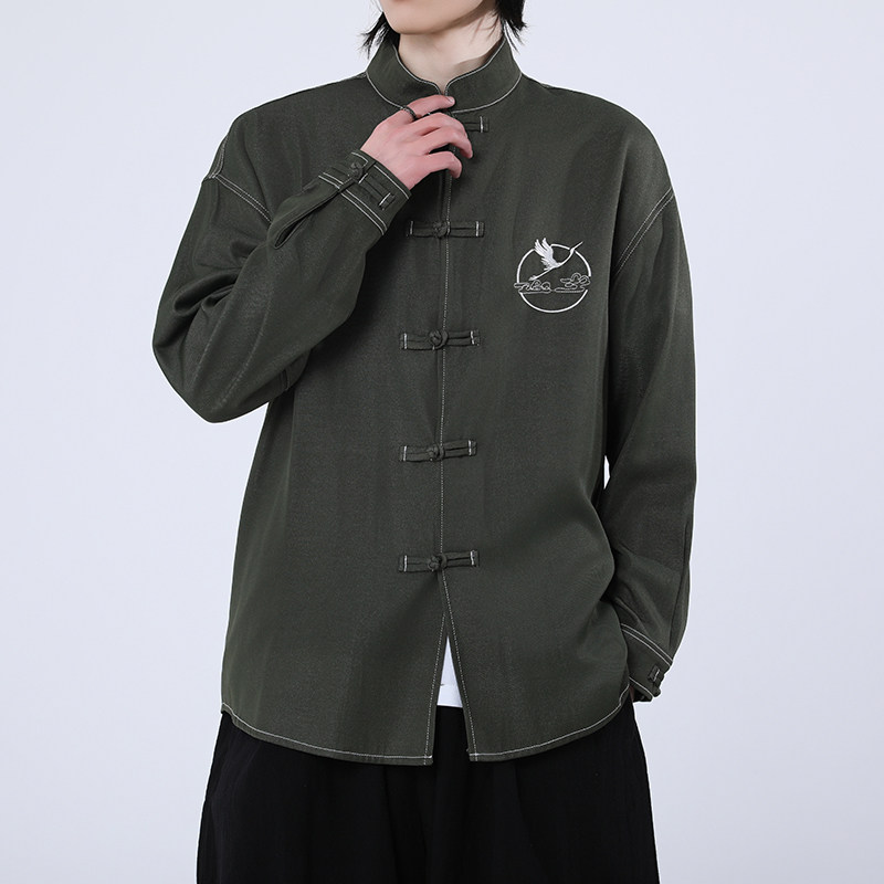 风新中式牛仔衬衫刺绣复古长袖上衣电商A100-C333-P65,男装衬衫,电商A100