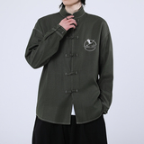 风新中式牛仔衬衫刺绣复古长袖上衣电商A100-C333-P65，男装衬衫，电商A100