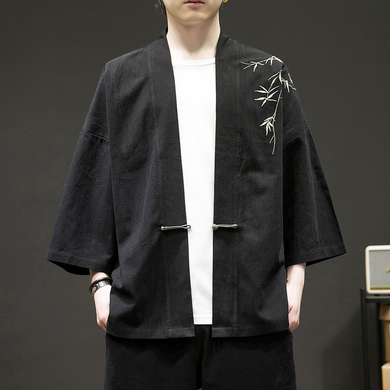 新中式改良汉服风男装古风道袍刺绣外套日系和风A100-735-p50，男装民族服装，电商A100