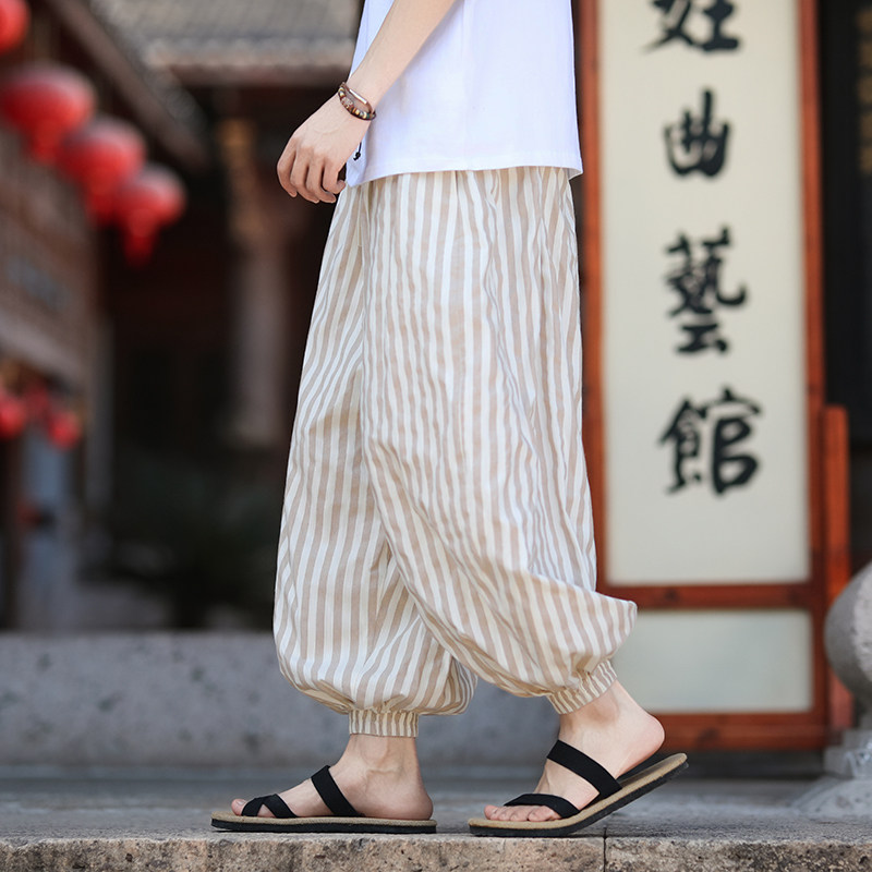 麻棉束脚灯笼裤哈伦宽松新风条纹休闲裤电商A100-MK2530-p78,男装休闲裤,电商A100