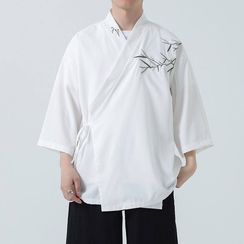 风新中式竹子绣花中袖开衫外袍电商A100-223-P60,男装民族服装,电商A100