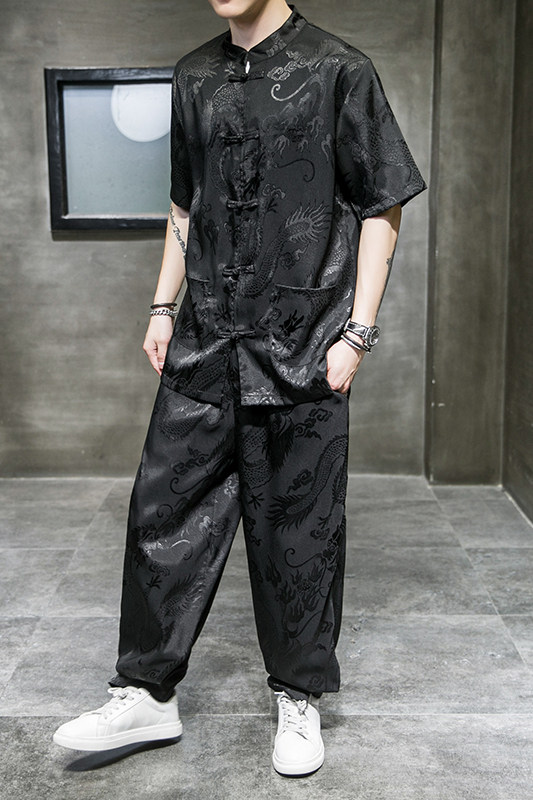 风盘扣套装龙纹暗花电商A100-2010+8804-95,男装休闲套装,电商A100