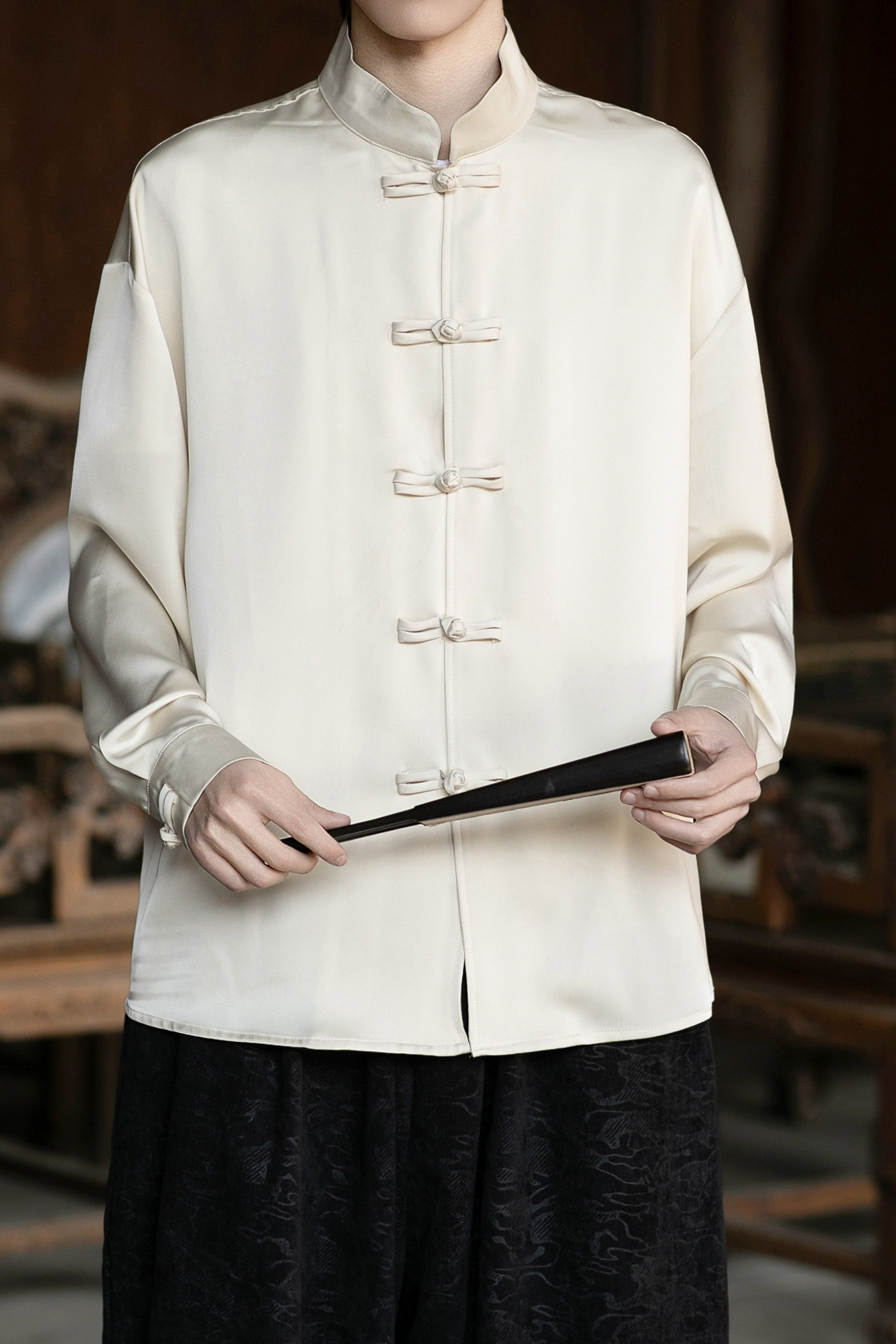 风缎面顺滑长袖唐装盘扣衬衫男士百搭新中式A100-2810-P65,男装衬衫,电商A100