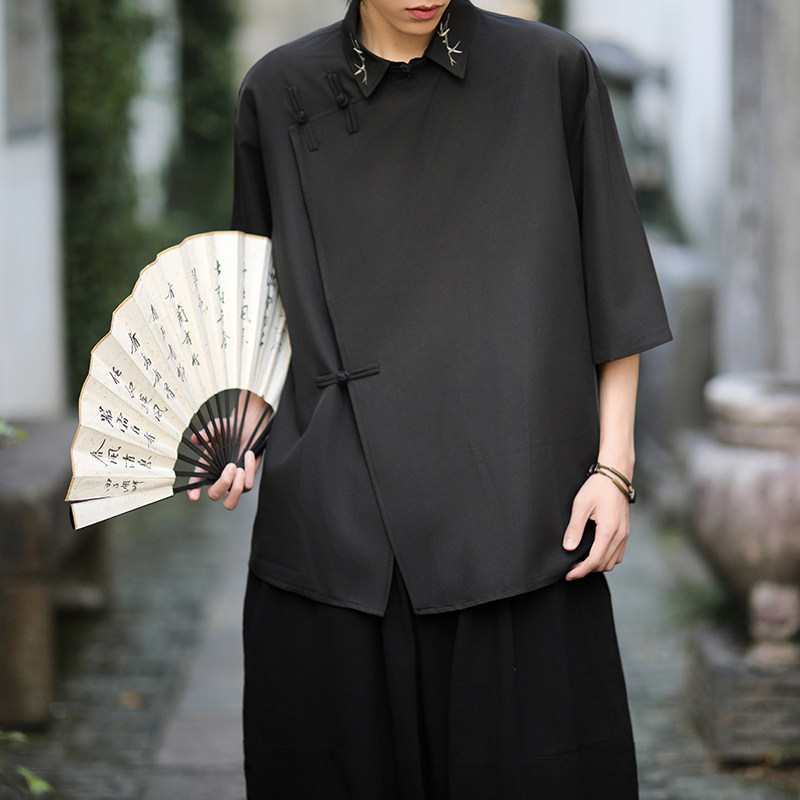 新中式风短袖衬衫电商A100-226-P65，男装T恤，电商A100