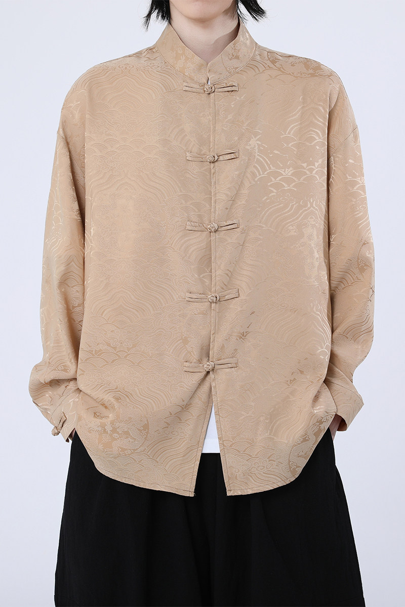 风新中式压花龙纹汉服长袖衬衫A100-C312-P65,男装衬衫,电商A100