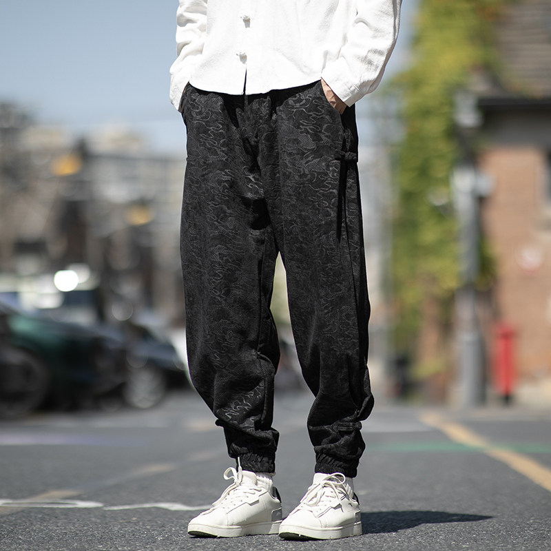 盘扣压花束脚裤风民族风加大码休闲裤电商A100-182-P60，男装民族服装，电商A100