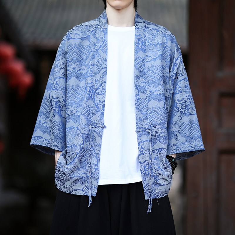 风龙纹冰丝汉服开衫外套古风禅服居士服道袍披风A100-721-P40,男装民族服装,电商A100