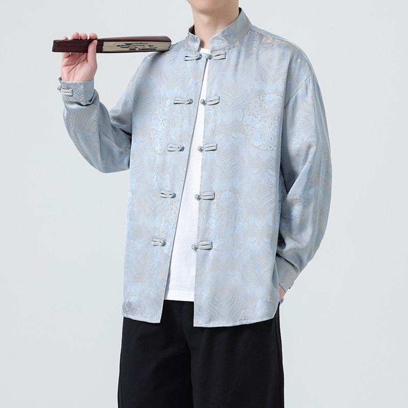 风新中式男装上衣衬衫盘扣长袖款花纹电商A100-C87-P85,男装民族服装,电商A100
