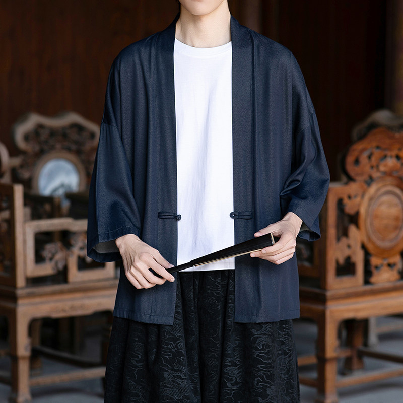 新中式风唐装盘扣纯色开衫七分袖男士防晒演出A100-2806-P45,男装防晒衣,电商A100