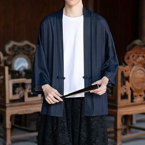 新中式风唐装盘扣纯色开衫七分袖男士防晒演出A100-2806-P45图片