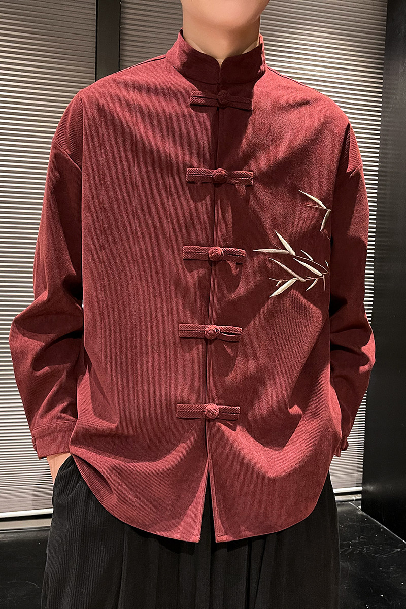 风设计款男士长袖盘扣刺绣中式立领衬衫电商A100-C13-P65,男装民族服装,电商A100