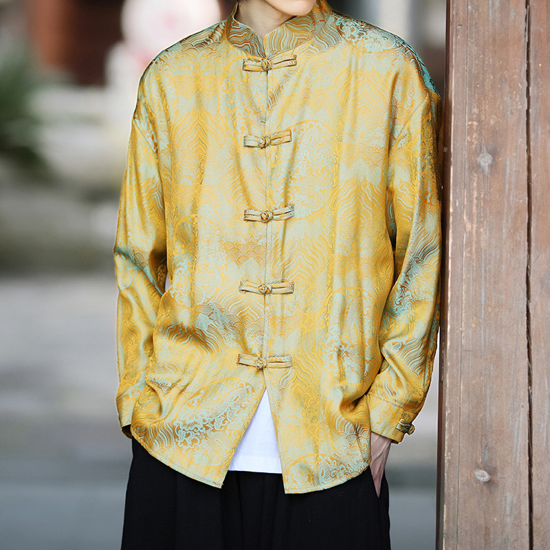 风新中式男装上衣衬衫盘扣长袖款花纹电商A100-C87-P85,男装民族服装,电商A100