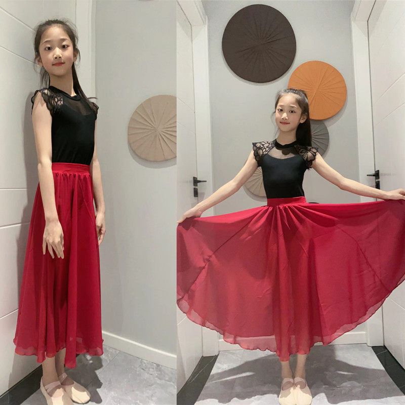 大摆裙半身裙儿童360度万疆舞蹈演出服古典现代新疆练功雪纺长裙