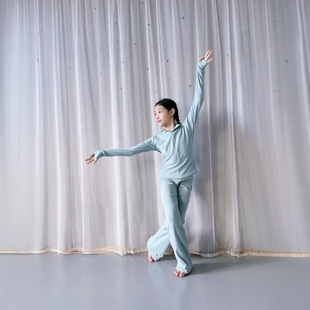 冬款德绒保暖女童芭蕾舞蹈服儿童长袖上衣长裤练功服女孩跳舞套装