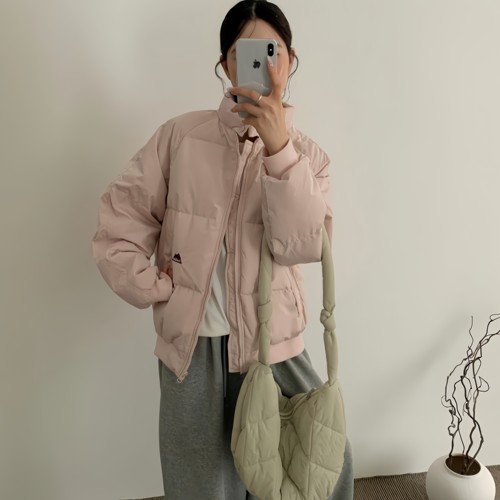 云栖霜2026短款立领白鸭绒羽绒服