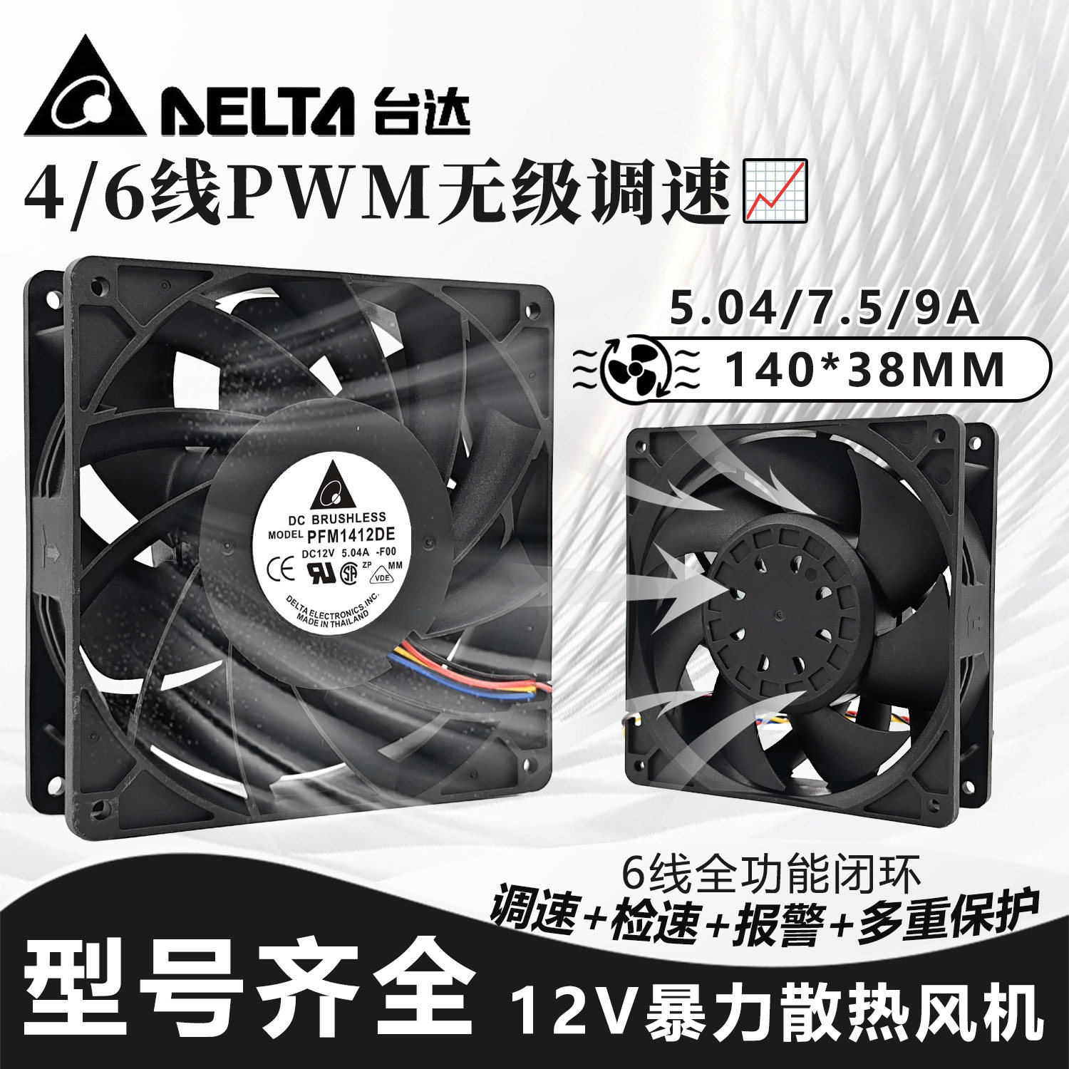 全新台达PFC/PFM1412DE-SP02/HE-00 12V14CM暴力PWM散热风扇14038