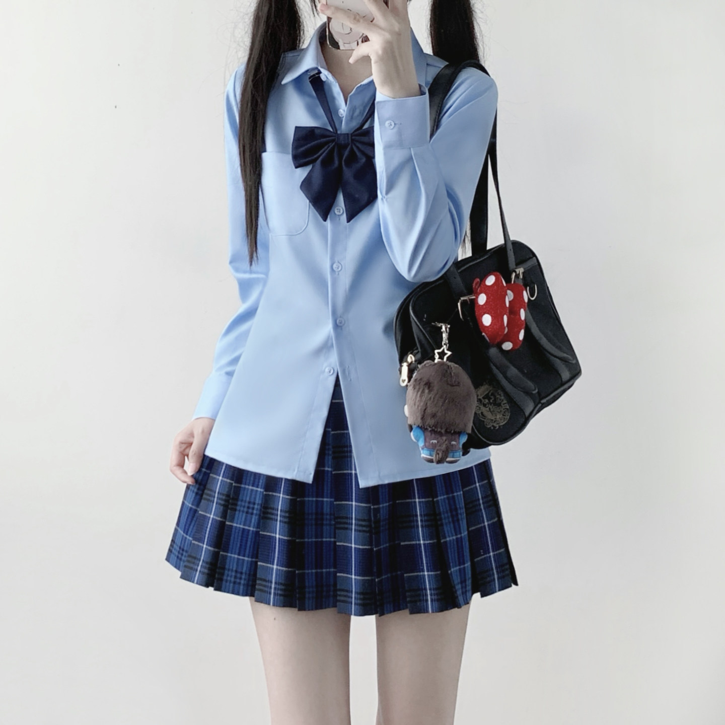 木村叔jk制服基础款蓝色长袖衬衫女生秋季学院风女大学生免烫衬衣