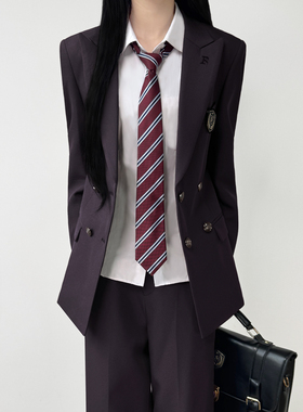 木村叔jk日系原创刺绣深紫色西服女生外套春秋季双排扣女学生制服