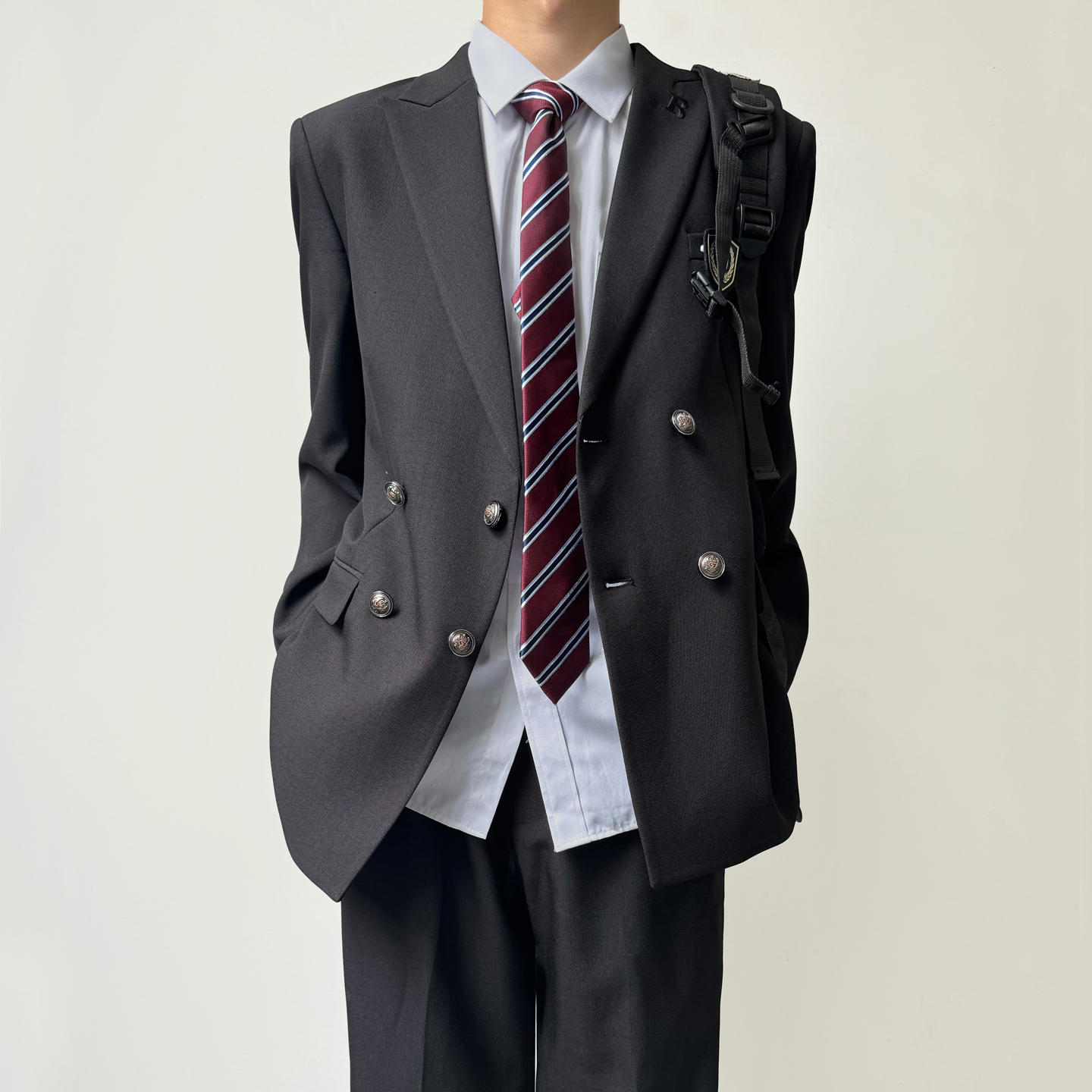 木村叔dk日系复古黑色双排扣西服制服男士原创设计戗驳领西装套装