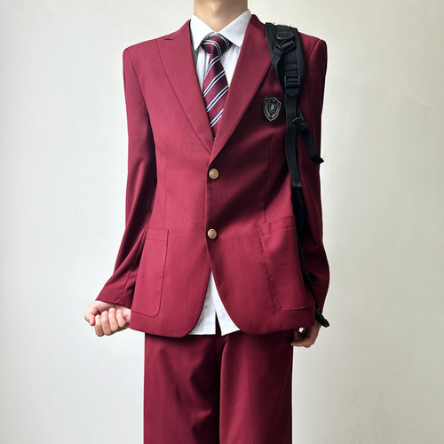 木村叔dk日系酒红青少年西服套装